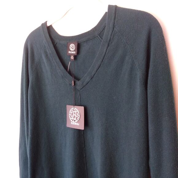 New Bobeau Womens XS V-Neck Sweater Long Sleeve Blue Green Preppy Classic Soft - Picture 3 of 12